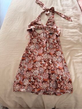 Women’s ' Floral Halter Dress in Pink and Orange